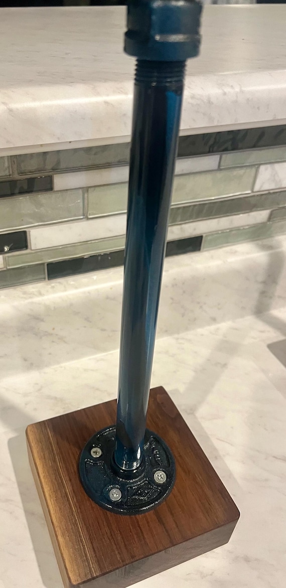 Pipe Paper Towel Holder made with Black Walnut Wood and painted pipe