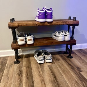 Industrial Heavy Duty Shoe Rack, Shoe Storage, Shoe Rack, Entryway Shoe Organizer, Shoe Stand (4 different Sizes & Stain Options)