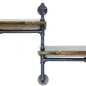 Industrial Urban Iron Pipe Two Tier shelf design (Pick your own stain)