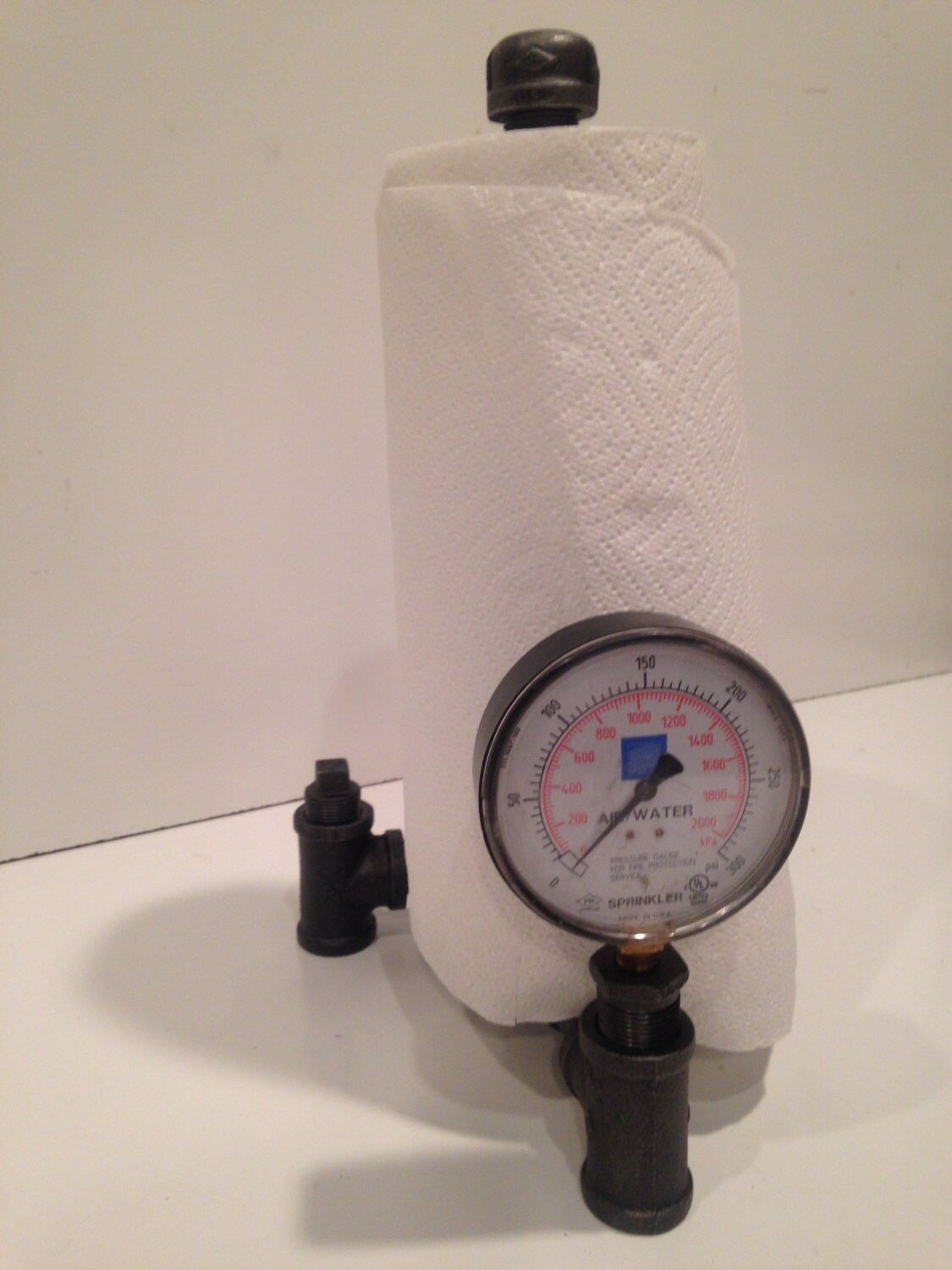 Steampunk industrial Paper Towel Holder with gauge
