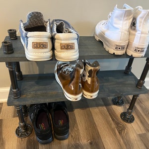 7.25” Depth Industrial Shoe Rack, Shoe Storage, Shoe Rack, Entryway Shoe Organizer, Shoe Stand (3 different Sizes & 14 Stain Options)