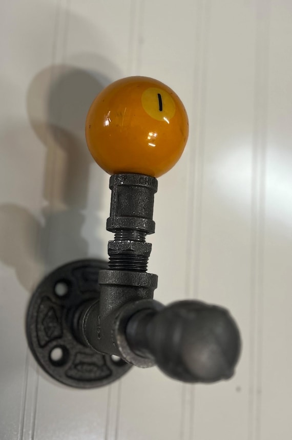 Industrial Pipe Wall Hook with Number 1 Pool Ball
