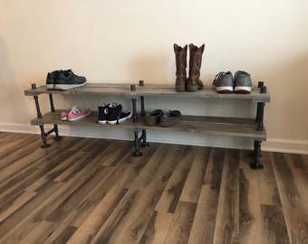 Huge Industrial Shoe Rack, Shoe Storage, Shoe Rack, Entryway Shoe Organizer, Shoe Stand (48", 56" or 64" sizes & Stain Options)