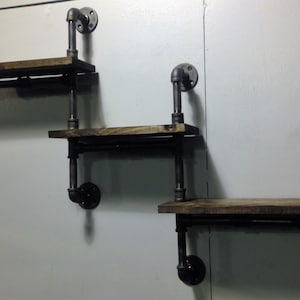 Industrial Rustic Urban Three Tier Black Pipe Shelf (Pick your own stain)