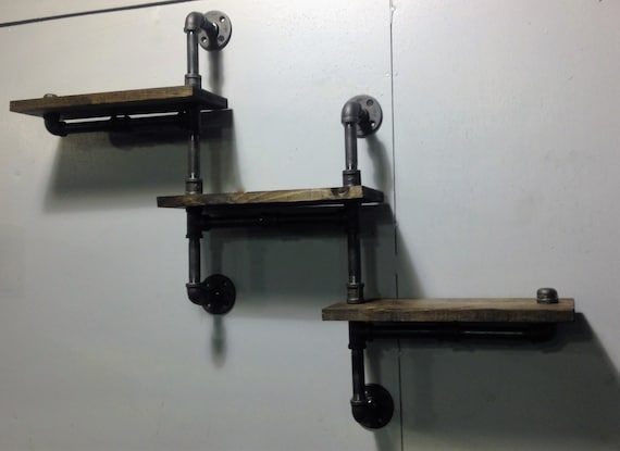 Industrial Rustic Urban Three Tier Black Pipe Shelf (Pick your own stain)