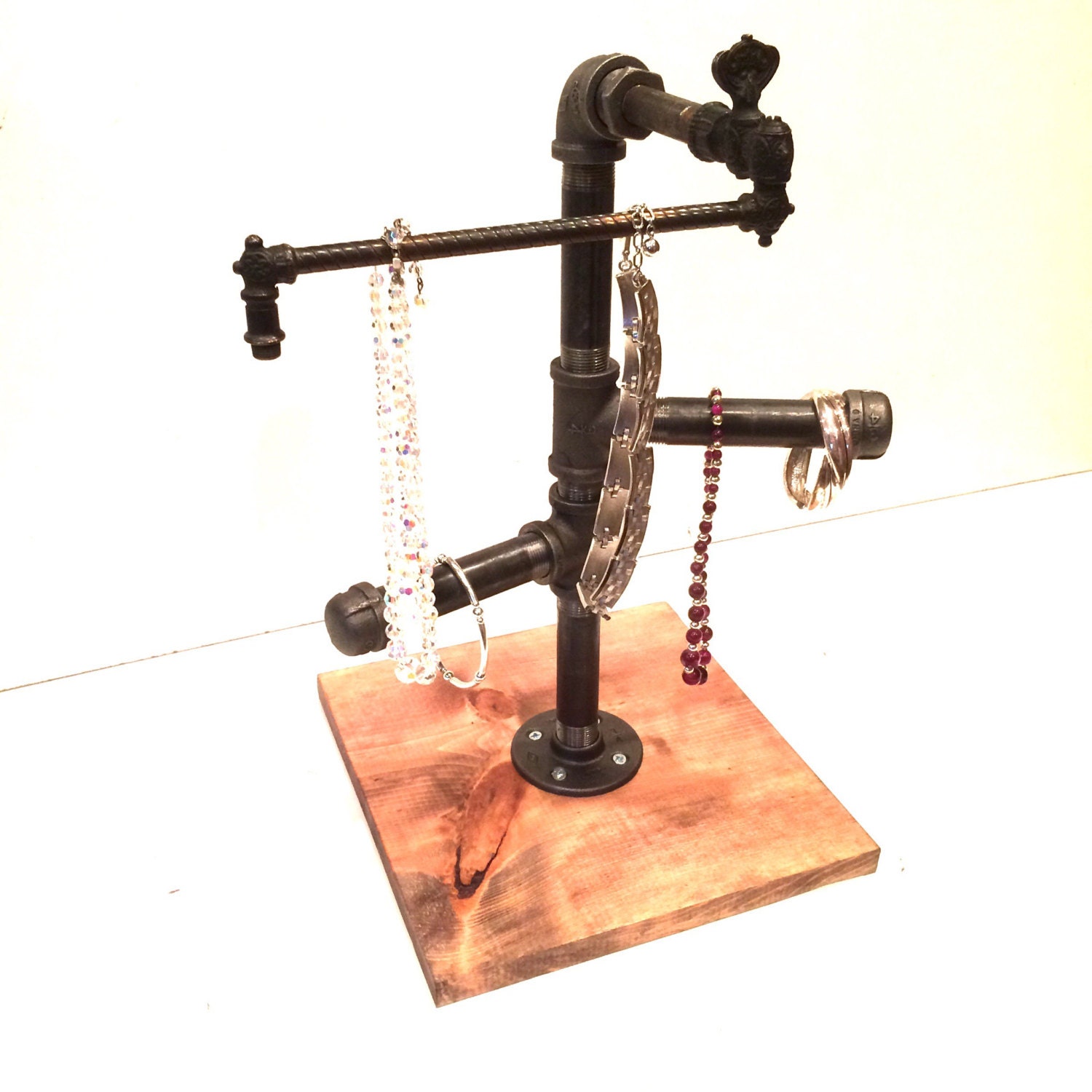 Industrial Pipe Jewelry Stand with movable top bar