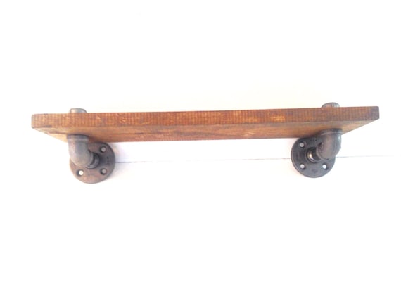 Industrial Iron Pipe Shelf and 1"x6" Wood (Pick your own stain) & (Pick your size 12", 14", 16", 18",20",22", or 24")