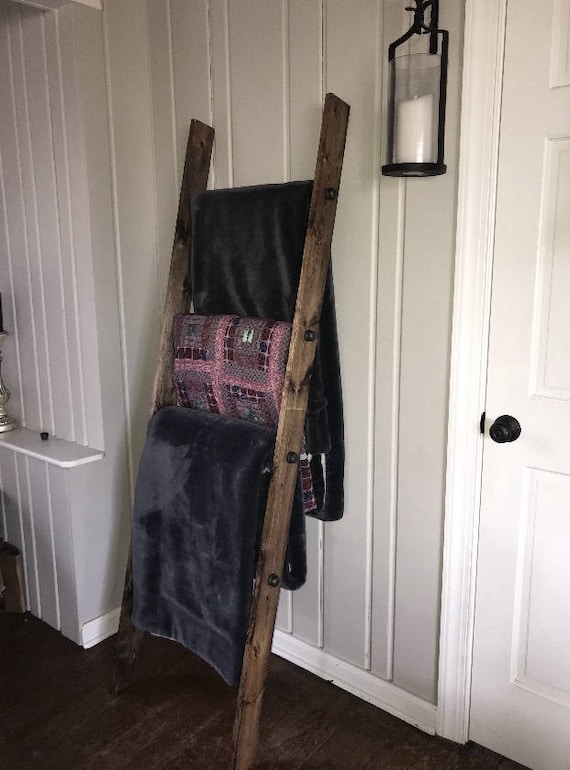 Rustic 6FT Industrial Pipe and Wood Blanket Ladder - Wood Quilt Ladder - Rustic Quilt Blanket Ladder - Pipe Decor Blanket Ladder