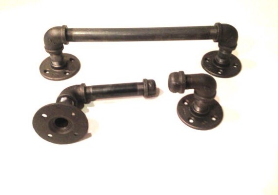 Industrial bathroom set -- 1/2" or 3/4" black pipe with toilet paper holder, hook, and 20" towel holder