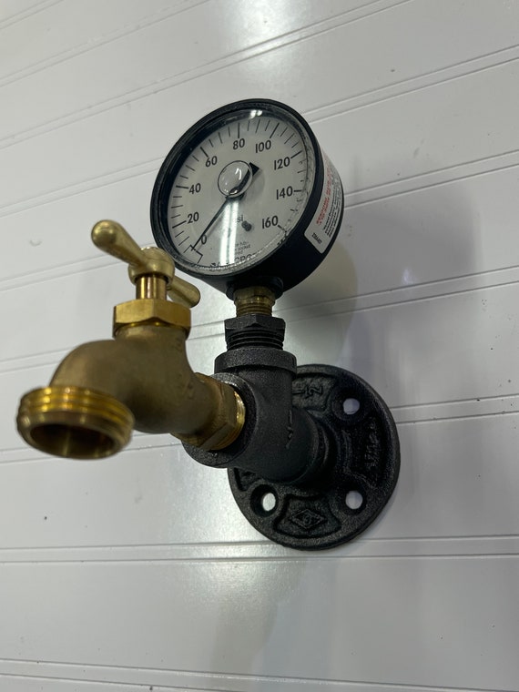 Industrial Pipe Wall Hook with hose bib and Gauge