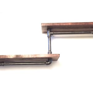 Industrial Rustic Urban Iron Pipe two 24&quot; Tier shelves (Pick your own stain)(Pick wood size 1x6 or 1x8)