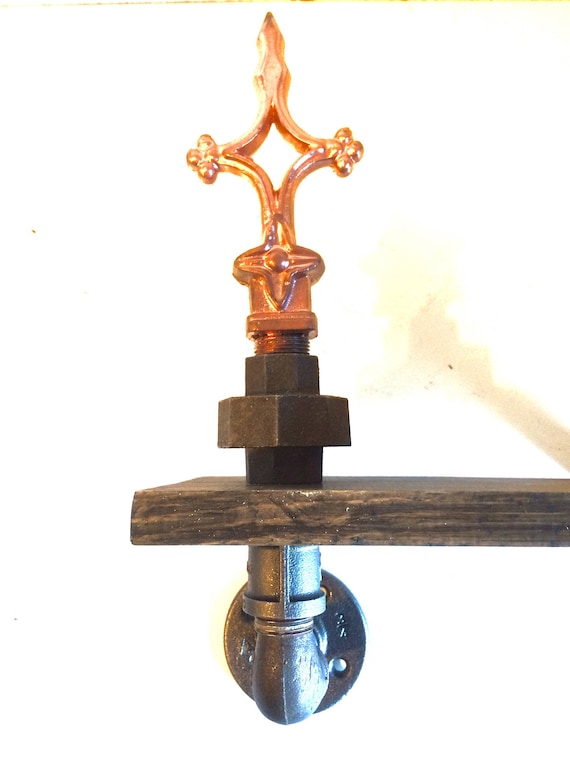 Industrial Steampunk Urban Shelf and 1"x6" Wood Black Stain