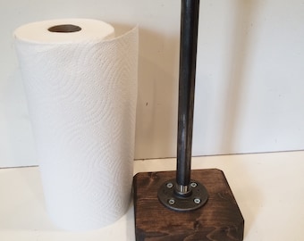 Industrial Rustic Urban Pipe Paper Towel Holder (With 14 stain Options for the base)