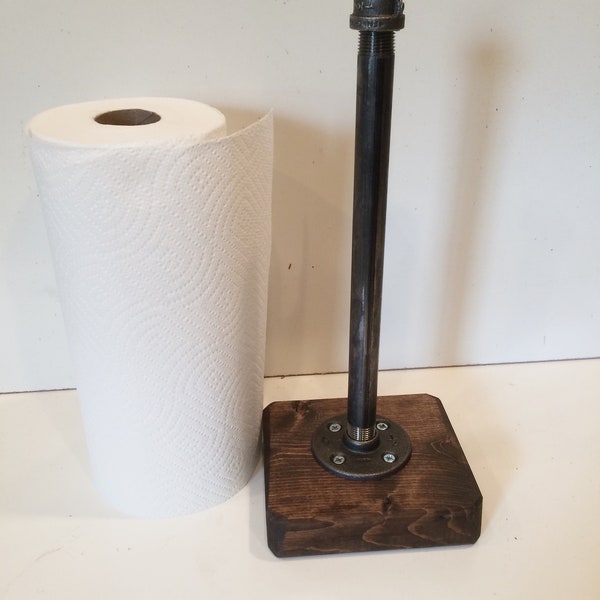 Industrial Rustic Urban Pipe Paper Towel Holder (With 14 stain Options for the base)