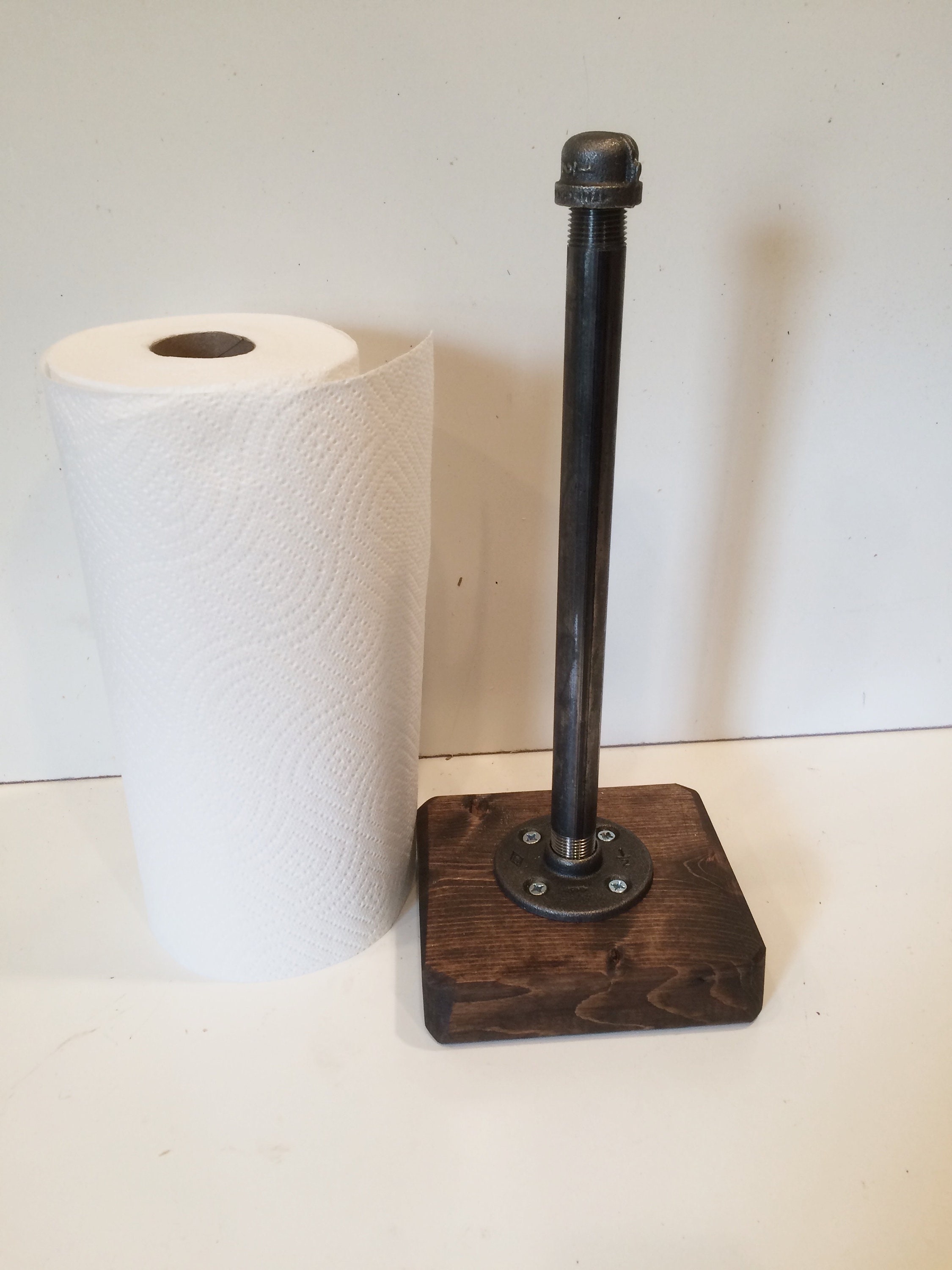 Paper towel holder from leather, wood / Kitchen roll holder, straight –  Rowzec Design