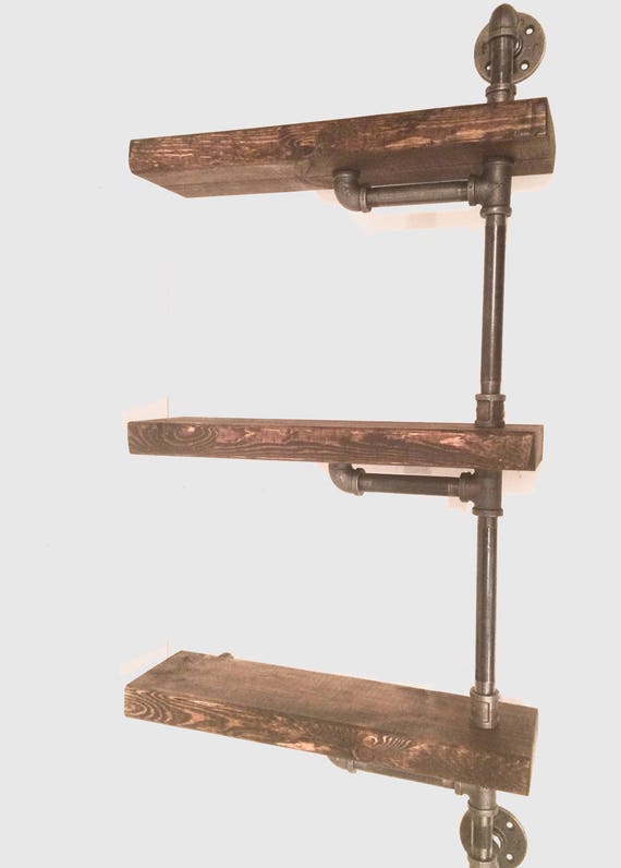 2"x6"x18" Industrial Rustic Urban Pipe Wall 3 Tiers Wooden Shelves (pick your own stain)