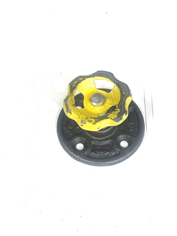Industrial pipe wall hook and/or curtain tie back with rustic Yellow vintage faucet handle