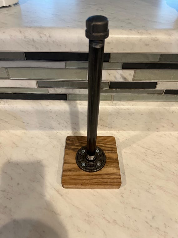 Industrial Rustic Urban Pipe Paper Towel Holder made with Oak wood