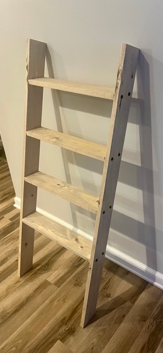 4FT Wood Blanket Ladder - With Shelves - Wood Quilt Ladder - Rustic Quilt Blanket Ladder - Decor Blanket Ladder