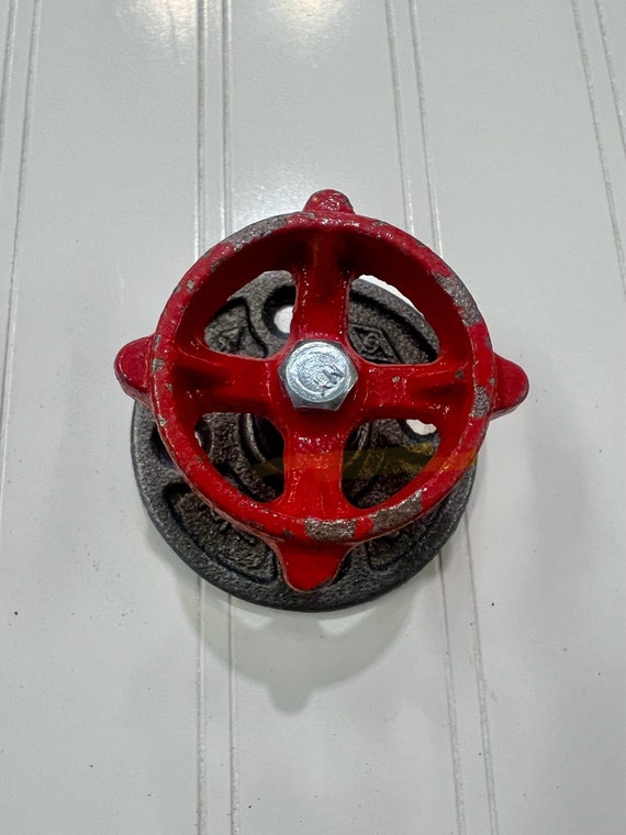 Industrial Red wall hook and/or curtain tie back with faucet handle