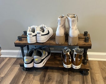 Industrielles Schuhregal mit 20 cm Tiefe, Schuhaufbewahrung, Schuhregal, Eingangsschuh-Organizer, Schuhständer (4 verschiedene Größen und Fleckenoptionen)