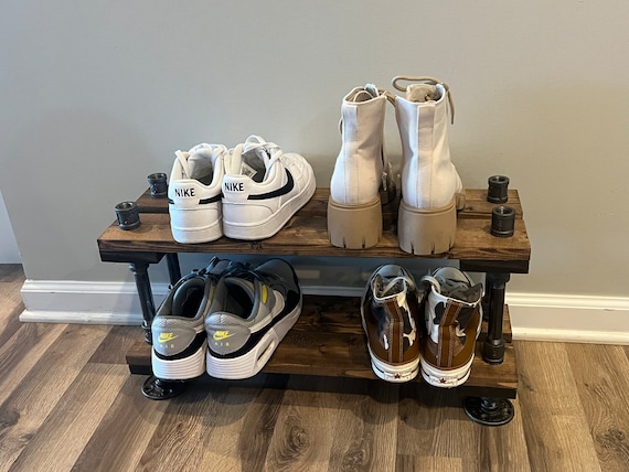 8" Depth Industrial Shoe Rack, Shoe Storage, Shoe Rack, Entryway Shoe Organizer, Shoe Stand (4 different Sizes & Stain Options)