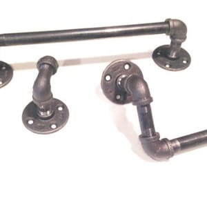 Set da bagno industriale --- tubo nero con supporto per carta igienica, gancio per accappatoio e porta asciugamani da 12", 14" o 20"