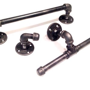 Set da bagno industriale - tubo nero con doppio supporto per carta igienica, gancio per accappatoio e porta asciugamani da 12 ", 14 " o 20 "
