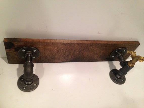 Industrial Black Pipe shelf 1"X6" WOOD with Faucet (Pick your own stain)