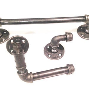 Set da bagno industriale - tubo nero con supporto per carta igienica, gancio e porta asciugamani da 12", 14" o 20"