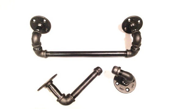 Industrial  bathroom set -- black pipe with toilet paper holder, robe hook, and 12",14", or 20" towel holder