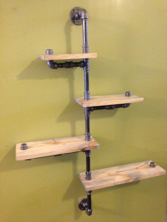 Industrial Urban Iron Pipe Four Tier shelf design (1x8)(Pick your own stain)
