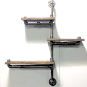 Big 1x8&quot;, 10&quot; or 12&quot; Industrial Rustic Urban Pipe Wall 3 Tiers Wooden Shelves (pick your own stain)