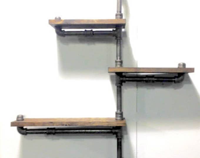Big 1x8", 10" or 12" Industrial Rustic Urban Pipe Wall 3 Tiers Wooden Shelves (pick your own stain)
