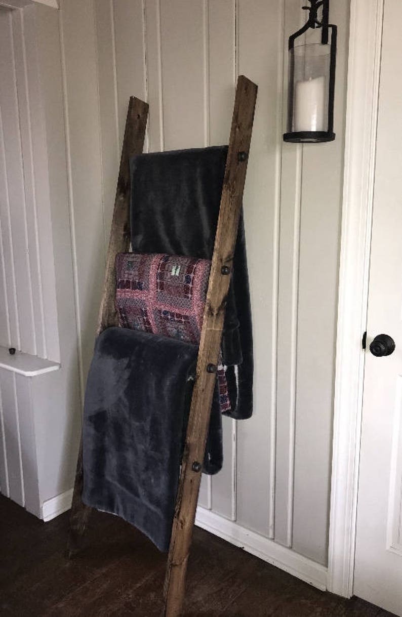 Rustic 6FT Industrial Pipe and Wood Blanket Ladder Wood Quilt Ladder Rustic Quilt Blanket Ladder Pipe Decor Blanket Ladder image 3