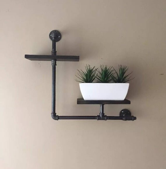 Industrial Black Pipe Two Tier shelf (Pick your own stain)