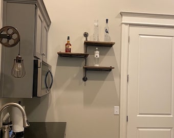 Big Industrial Rustic Urban Pipe Wall Three Tiers Wooden Shelves (pick your own stain)