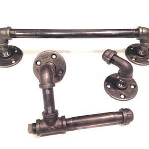 Set bagno industriale - tubo nero con porta carta igienica, gancio per accappatoio e porta asciugamani da 12",14", o 20"