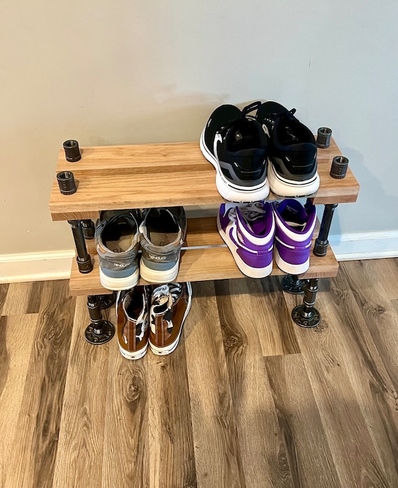 8" Depth - Solid Red Oak Wood - Industrial Shoe Rack, Shoe Storage, Shoe Rack, Entryway Shoe Organizer, Shoe Stand (Different Sizes & Tiers)