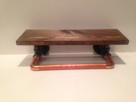 24" Shelf with 3/4" Black and Copper Pipe and 1"X6" WOOD (Pick your own stain and length)