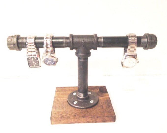 Industrial 1/2" or 3/4" black pipe Jewerly Stand (Pick your own stain for the base)
