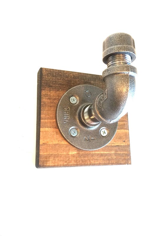 Urban Industrial Pipe Wall Hook with wooden base - Clothing Hook, Closet Organization & Retail Display