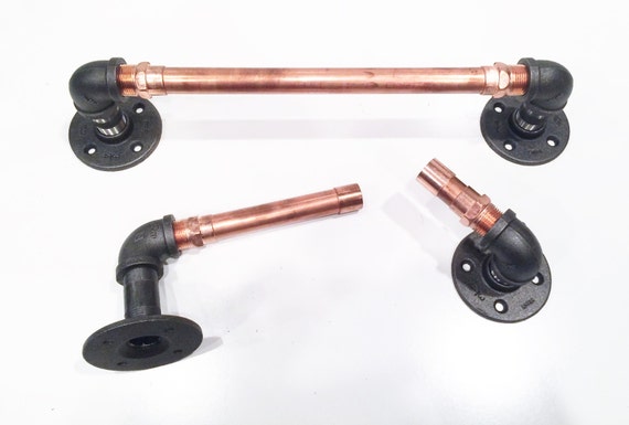 Copper Bathroom set 3/4" or 1/2" pipe with toilet paper holder, robe hook, and 14" towel holder