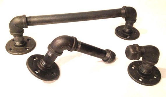 Industrial bathroom set -- 1/2" or 3/4" black pipe with toilet paper holder, hook, and 20" towel holder