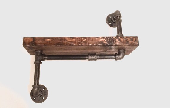 24/" Steampunk shelf with 3//4/" Black and Copper Pipe Blue Valve and 1/"X12/" WOOD