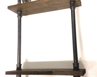 Industrial Two Tier Pipe Shelf (Pick your own stain)