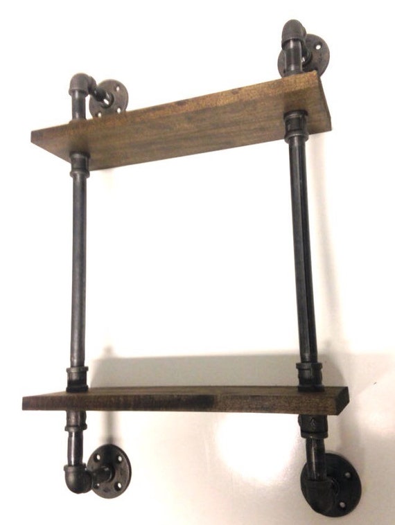 Industrial 24" Iron Pipe Two Tier Spice Rack Pipe Shelf (Pick your own stain)