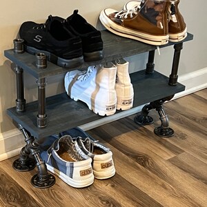 Double X 7.25&quot; Depth Industrial Shoe Rack, Shoe Storage, Shoe Rack, Entryway Shoe Organizer, Shoe Stand (3 different Sizes & Stain Options)