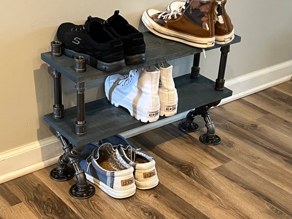 Double X 7.25" Depth Industrial Shoe Rack, Shoe Storage, Shoe Rack, Entryway Shoe Organizer, Shoe Stand (3 different Sizes & Stain Options)