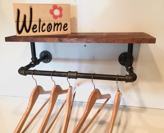 Clothing Rack, Pipe Rack, Rustic Laundry Rack shelf with a touch Industrial Style with 24" Shelf (Stain Options)